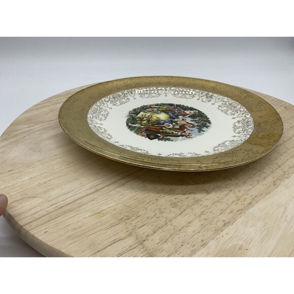 Vintage W.S. George Crest-O-Gold Decorative Plate Courting Couple 22K Gold USA - Picture 8 of 14